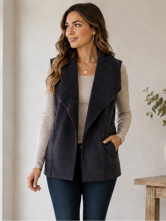 Susina Jackets & Blazers - Susina Black Faux-Shearling Sleeveless Vest Size Small